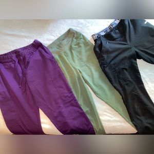 scrub pants, boot cut. purple, green, black. scrubolog, dickies, greys anatomy.